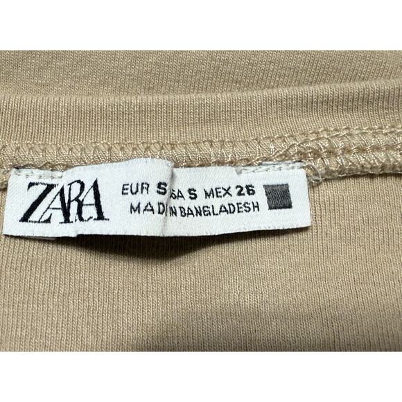 Zara Short Sleeves Cropped Cotton Blend Top, Tan, Sz: S, 83-33 - Picture 11 of 11